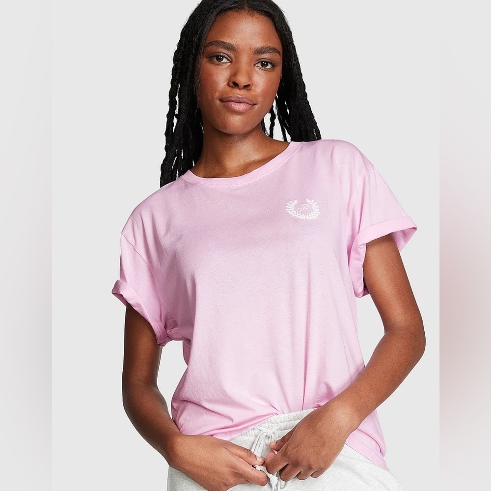 Victoria's Secret PINK Campus Short Sleeve Tee Baby Pink Small NEW